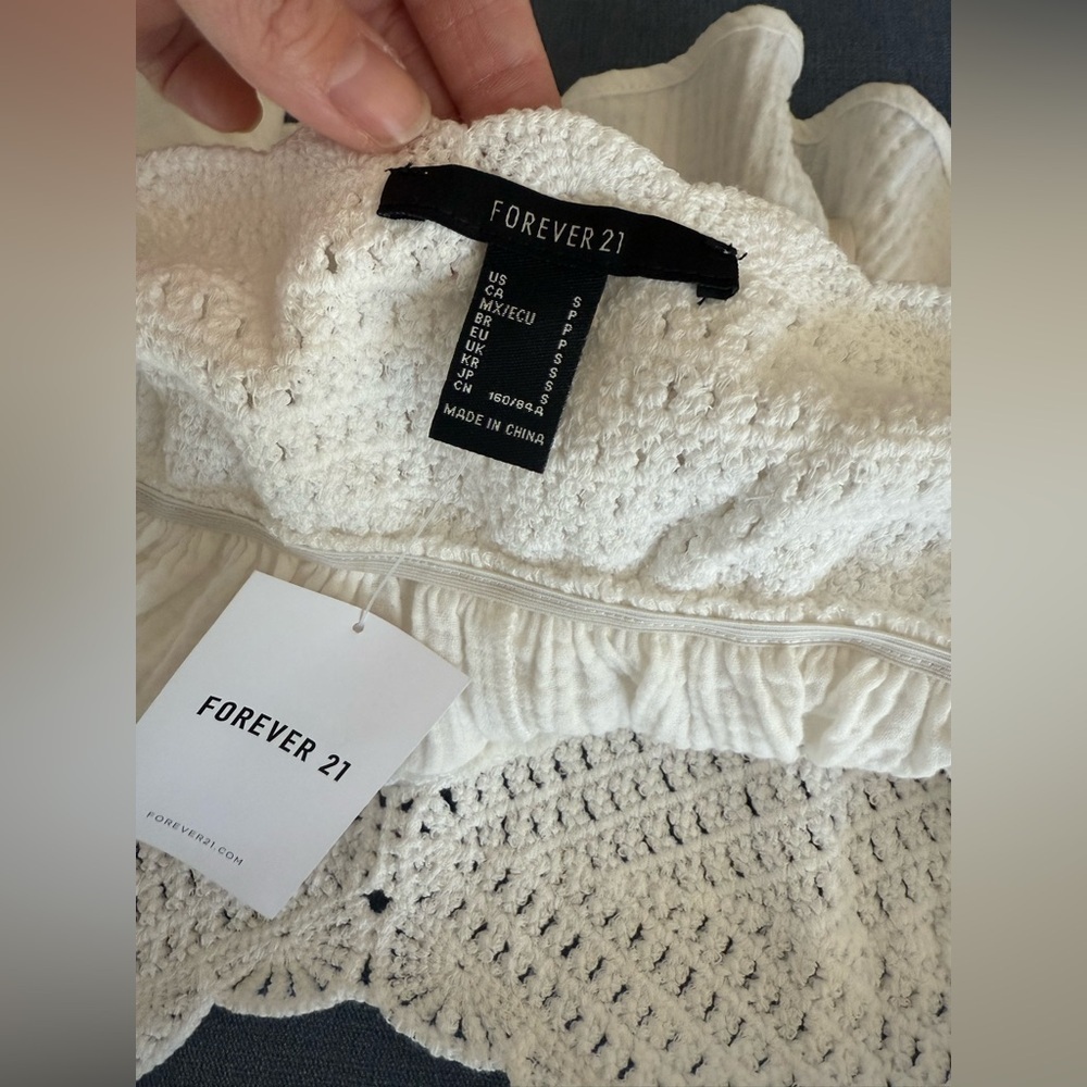 Forever 21 Womens White Crochet Gauze Cropped Tank Top SZ Sm New Cottage Boho - Picture 6 of 8